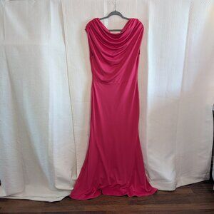 Pink Cowl Neck Evening Gown Godet Hem Mermaid Fuchsia Size Large Prom Wedding
